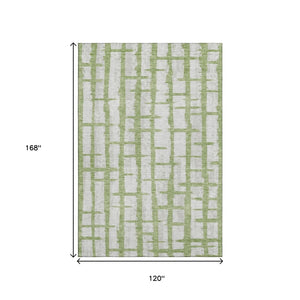 HomeRoots 10' Green and Beige Striped Washable Area Rug with UV Protection – Durable, Pet-Friendly, Stylish Design 669372
