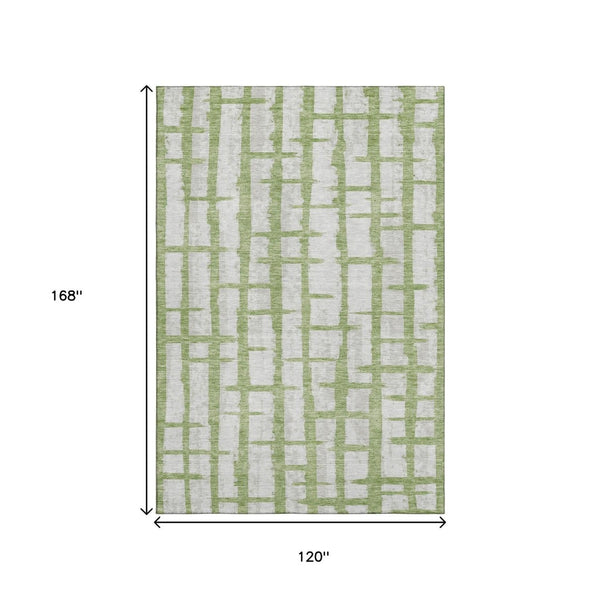 HomeRoots 10' Green and Beige Striped Washable Area Rug with UV Protection – Durable, Pet-Friendly, Stylish Design 669372