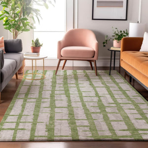 HomeRoots 10' Green and Beige Striped Washable Area Rug with UV Protection – Durable, Pet-Friendly, Stylish Design 669372