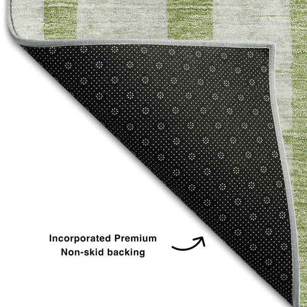 HomeRoots 10' Green and Beige Striped Washable Area Rug with UV Protection – Durable, Pet-Friendly, Stylish Design 669372