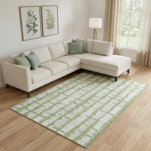 HomeRoots 10' Green and Beige Striped Washable Area Rug with UV Protection – Durable, Pet-Friendly, Stylish Design 669372