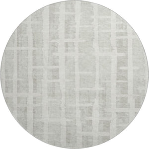 HomeRoots 8' Ivory and Beige Striped Washable Round Rug with UV Protection - Durable, Low-Maintenance Style for Any Space 669375