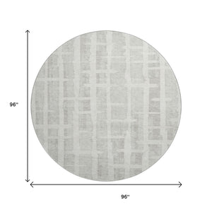 HomeRoots 8' Ivory and Beige Striped Washable Round Rug with UV Protection - Durable, Low-Maintenance Style for Any Space 669375