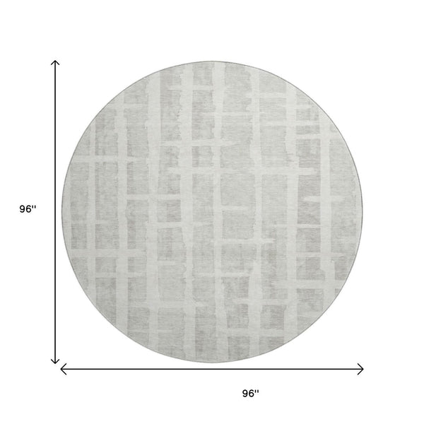 HomeRoots 8' Ivory and Beige Striped Washable Round Rug with UV Protection - Durable, Low-Maintenance Style for Any Space 669375
