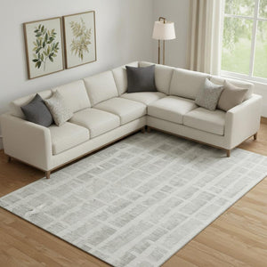 HomeRoots 8' X 10' Ivory & Beige Striped Washable Area Rug - Stain Resistant, UV Protected for Busy Homes 669376