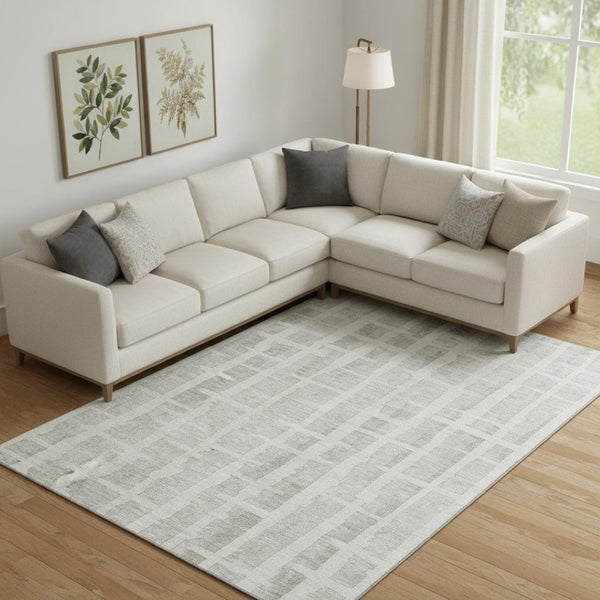 HomeRoots 8' X 10' Ivory & Beige Striped Washable Area Rug - Stain Resistant, UV Protected for Busy Homes 669376
