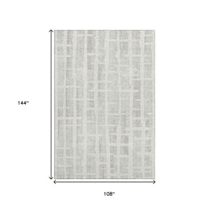 HomeRoots 9' X 12' Ivory and Beige Striped Washable Area Rug - Durable, Stain-Resistant, UV Protected Elegance 669377