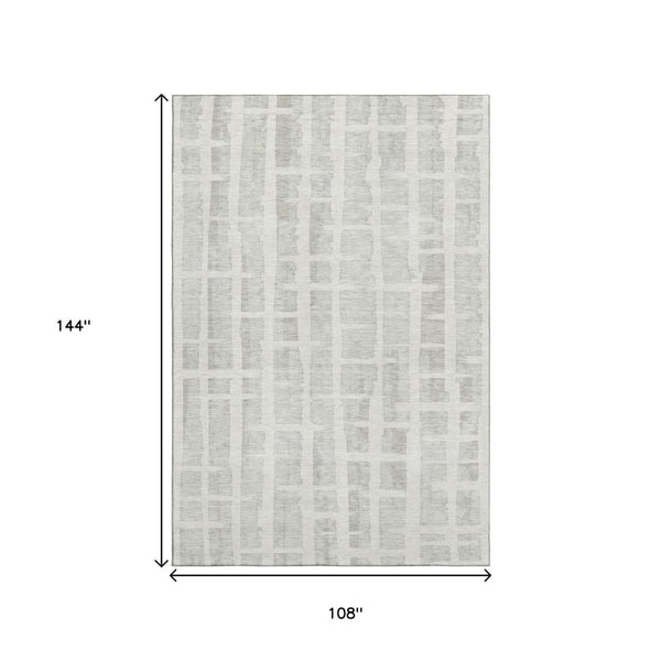HomeRoots 9' X 12' Ivory and Beige Striped Washable Area Rug - Durable, Stain-Resistant, UV Protected Elegance 669377