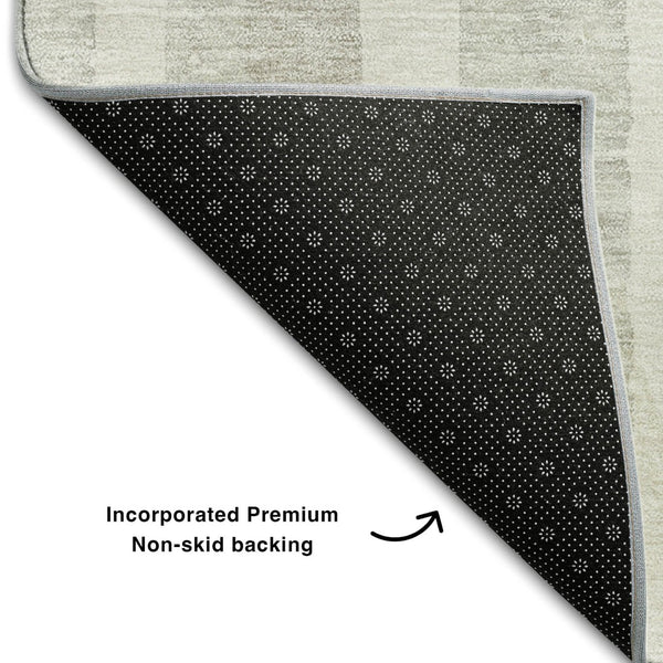 HomeRoots 9' X 12' Ivory and Beige Striped Washable Area Rug - Durable, Stain-Resistant, UV Protected Elegance 669377