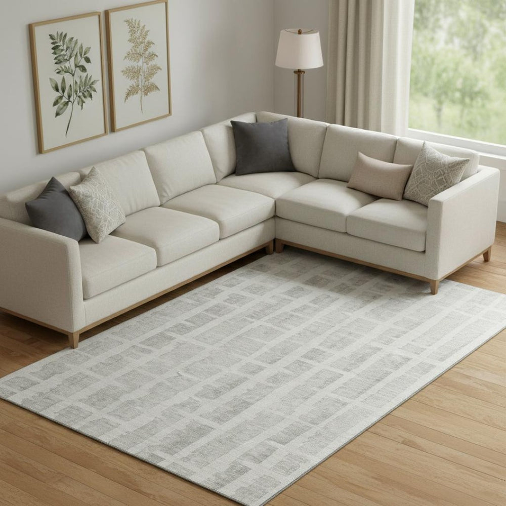 HomeRoots 9' X 12' Ivory and Beige Striped Washable Area Rug - Durable, Stain-Resistant, UV Protected Elegance 669377