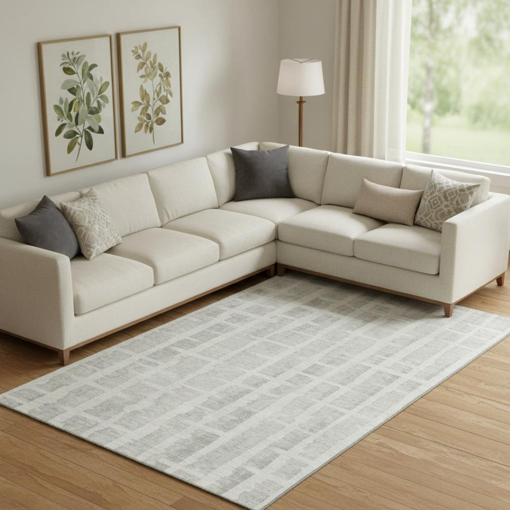 HomeRoots 10' X 14' Ivory And Beige Striped Washable Area Rug – Durable, UV-Protected, Perfect for Busy Homes! 669378