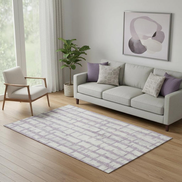 HomeRoots 5' X 8' Lavender Striped Area Rug - Durable, Washable, UV-Protected, Perfect for Family Spaces! 669380