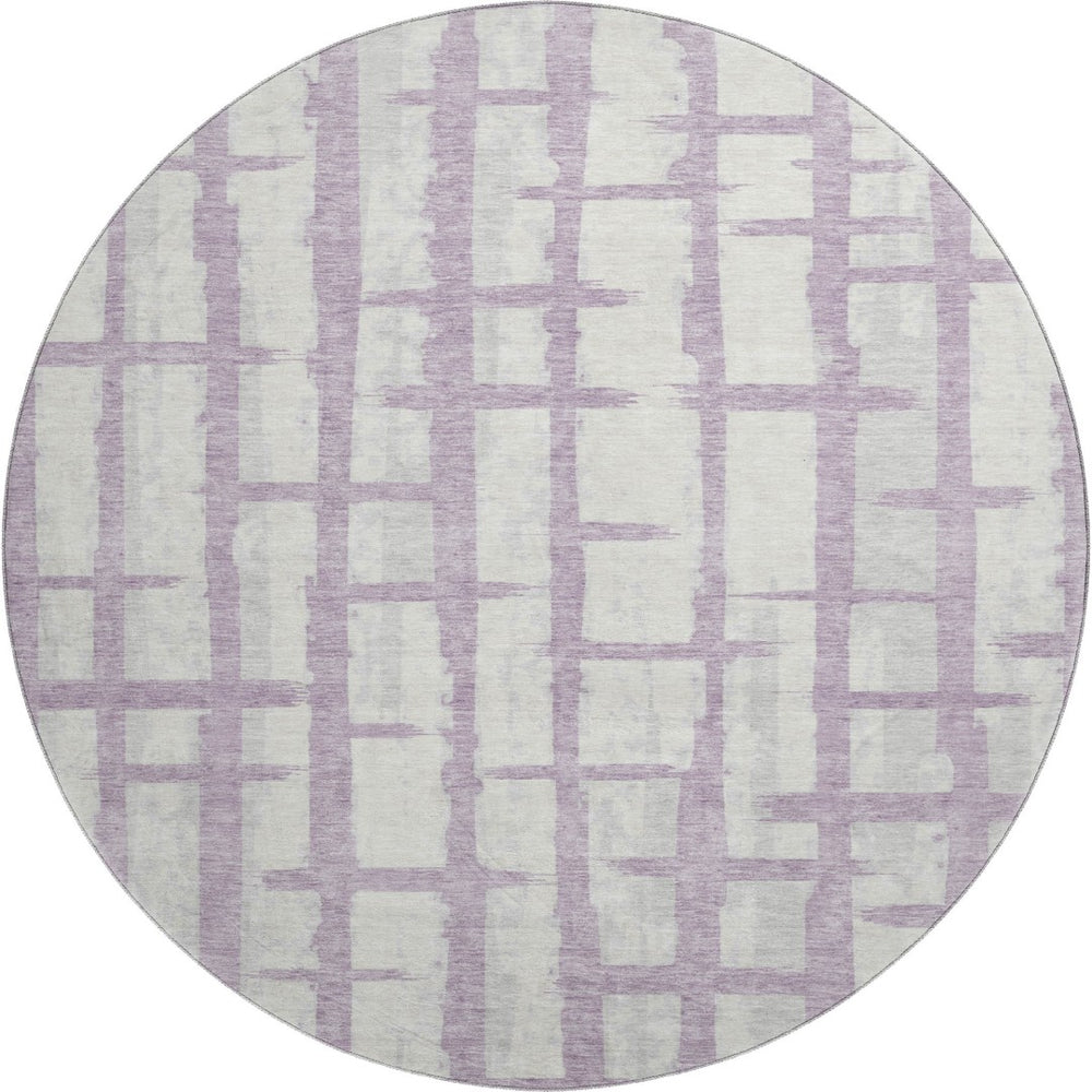 HomeRoots 8' Stylish Lavender and Beige Striped Round Rug – Washable, UV Protected, Stain Resistant for Homes 669381