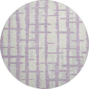 HomeRoots 8' Stylish Lavender and Beige Striped Round Rug – Washable, UV Protected, Stain Resistant for Homes 669381