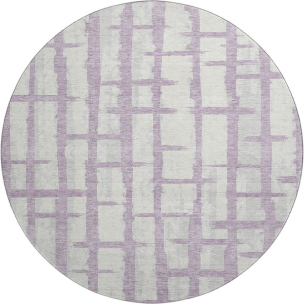 HomeRoots 8' Stylish Lavender and Beige Striped Round Rug – Washable, UV Protected, Stain Resistant for Homes 669381