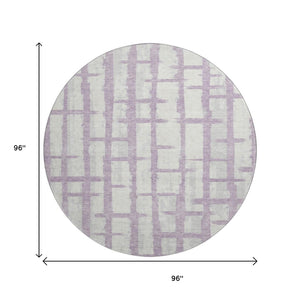 HomeRoots 8' Stylish Lavender and Beige Striped Round Rug – Washable, UV Protected, Stain Resistant for Homes 669381
