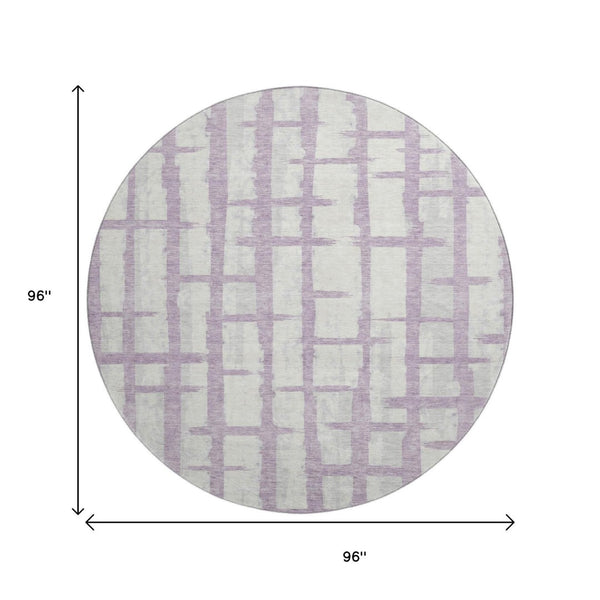 HomeRoots 8' Stylish Lavender and Beige Striped Round Rug – Washable, UV Protected, Stain Resistant for Homes 669381