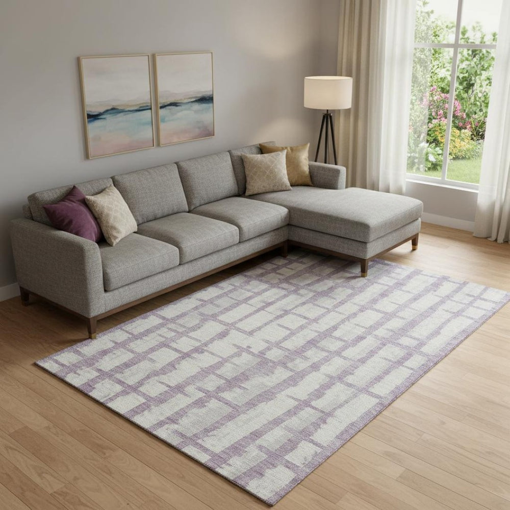 HomeRoots 8' X 10' Striped Lavender and Beige Area Rug - Washable, UV Protected, Stylish, Durable for Homes 669382