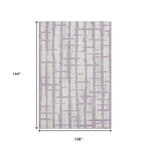 HomeRoots 9' X 12' Striped Lavender & Beige Washable Area Rug – Durable, UV-Protected, Family-Friendly Design 669383