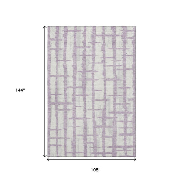 HomeRoots 9' X 12' Striped Lavender & Beige Washable Area Rug – Durable, UV-Protected, Family-Friendly Design 669383