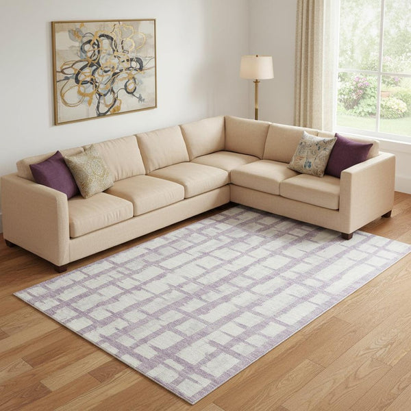 HomeRoots 9' X 12' Striped Lavender & Beige Washable Area Rug – Durable, UV-Protected, Family-Friendly Design 669383