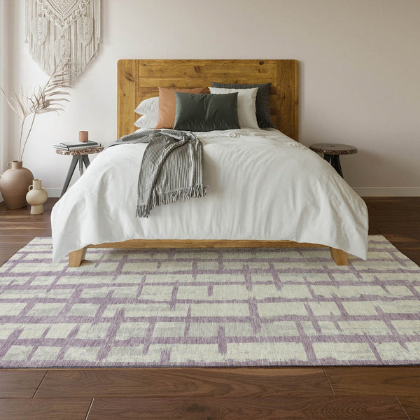 HomeRoots 9' X 12' Striped Lavender & Beige Washable Area Rug – Durable, UV-Protected, Family-Friendly Design 669383