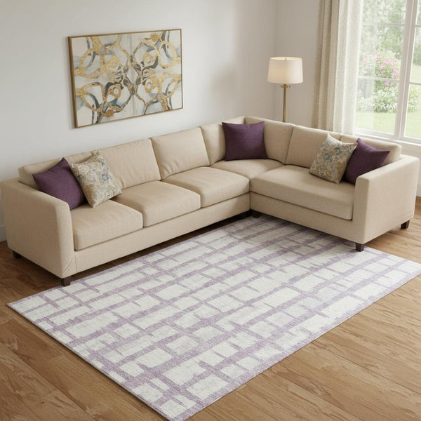 HomeRoots 10' Lavender and Beige Striped Washable Area Rug - Durable, Stylish, UV Protected for High-Traffic Homes 669384