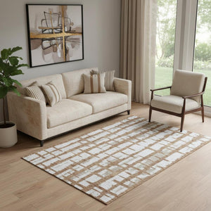 HomeRoots 5' X 8' Stylish Rust and Beige Striped Washable Area Rug with UV Protection for High-Traffic Homes 669386