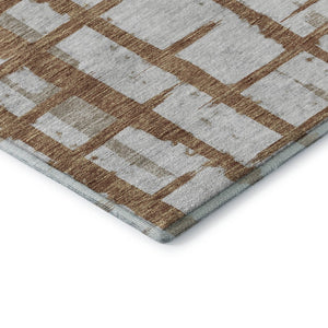 HomeRoots 8' Washable Round Rug in Rust & Beige Stripes - Durable, UV-Protected, Ideal for Homes with Kids & Pets 669387