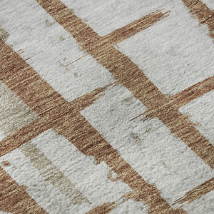 HomeRoots 8' Washable Round Rug in Rust & Beige Stripes - Durable, UV-Protected, Ideal for Homes with Kids & Pets 669387