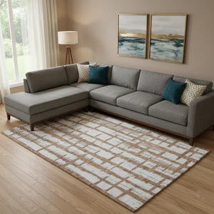 HomeRoots 8' X 10' Washable Area Rug in Rust and Beige Stripes - UV Protected, Stain Resistant, Pet Friendly! 669388