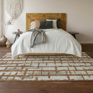 HomeRoots 8' X 10' Washable Area Rug in Rust and Beige Stripes - UV Protected, Stain Resistant, Pet Friendly! 669388