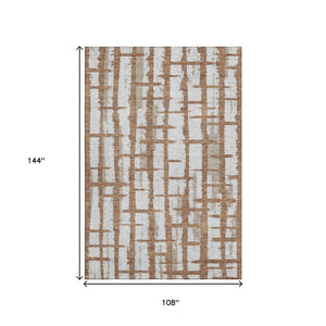 HomeRoots 9' X 12' Striped Area Rug in Rust and Beige - Washable, UV-Protected, Durable for Indoor & Outdoor Use 669389