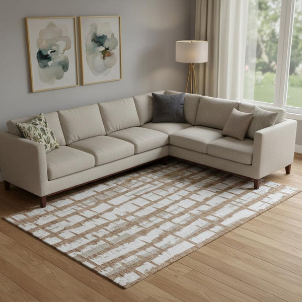 HomeRoots 9' X 12' Striped Area Rug in Rust and Beige - Washable, UV-Protected, Durable for Indoor & Outdoor Use 669389