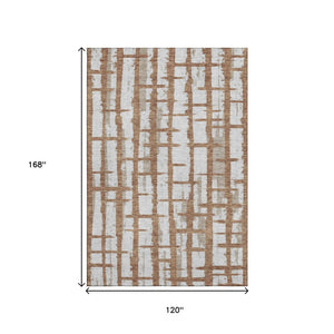 HomeRoots 10' X 14' Stylish Rust & Beige Striped Washable Area Rug with Stain Resistance & UV Protection 669390