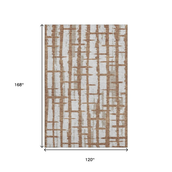 HomeRoots 10' X 14' Stylish Rust & Beige Striped Washable Area Rug with Stain Resistance & UV Protection 669390