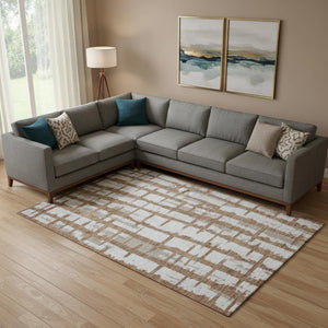 HomeRoots 10' X 14' Stylish Rust & Beige Striped Washable Area Rug with Stain Resistance & UV Protection 669390