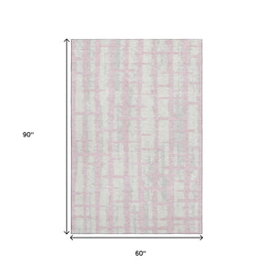 HomeRoots 5' X 8' Pink and Beige Striped Washable Area Rug with UV Protection – Stylish, Durable, Easy-Care Design 669392