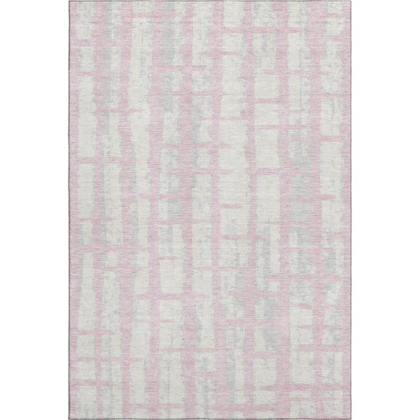 HomeRoots 5' X 8' Pink and Beige Striped Washable Area Rug with UV Protection – Stylish, Durable, Easy-Care Design 669392
