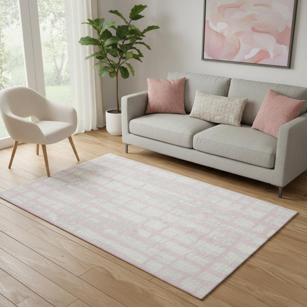 HomeRoots 5' X 8' Pink and Beige Striped Washable Area Rug with UV Protection – Stylish, Durable, Easy-Care Design 669392