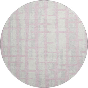 HomeRoots 8' Pink And Beige Striped Round Rug - Washable, UV Protected, Cozy, Durable for Living Spaces & Patios 669393