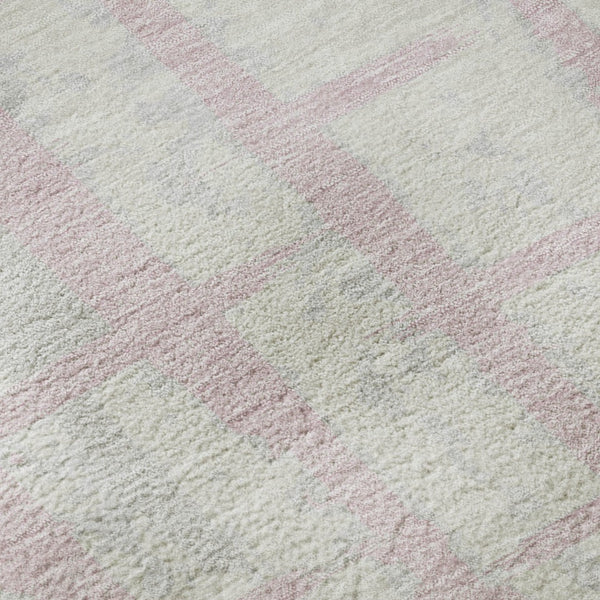 HomeRoots 8' Pink And Beige Striped Round Rug - Washable, UV Protected, Cozy, Durable for Living Spaces & Patios 669393