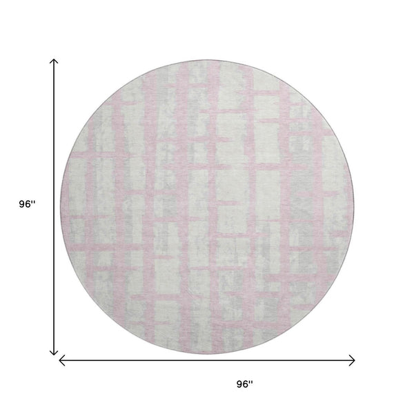 HomeRoots 8' Pink And Beige Striped Round Rug - Washable, UV Protected, Cozy, Durable for Living Spaces & Patios 669393
