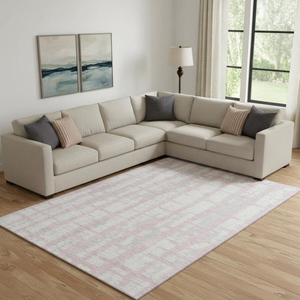 HomeRoots 8' X 10' Soft Pink & Beige Striped Washable Area Rug - UV Protected, Durable, Stylish for Any Room 669394