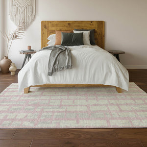 HomeRoots 9' X 12' Pink And Beige Striped Area Rug - Washable, UV-Protected, Perfect for Kids and Pets! 669395