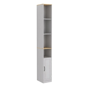English Elm 72" Slim Six-tier Freestanding Cabinet Antique White Finish for Bathroom or Hallway W282P412294