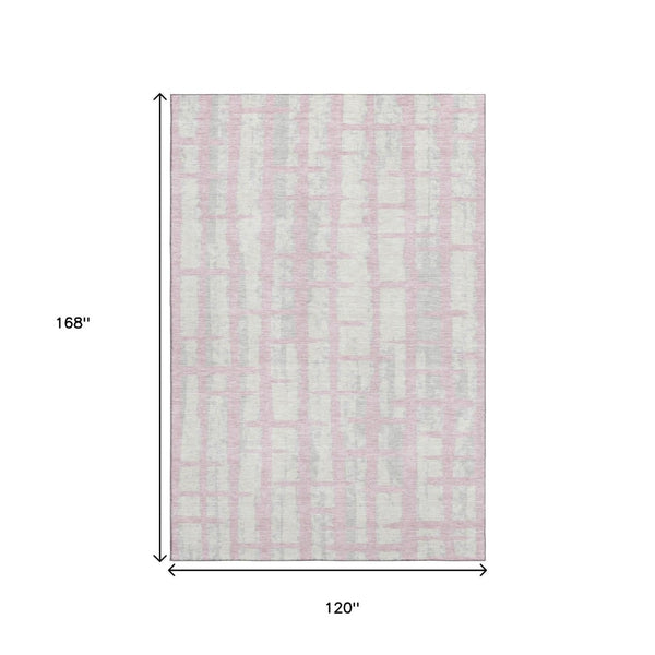 HomeRoots 10' X 14' Pink And Beige Striped Area Rug – Washable, UV-Protected, Durable for Family Spaces & Patios 669396