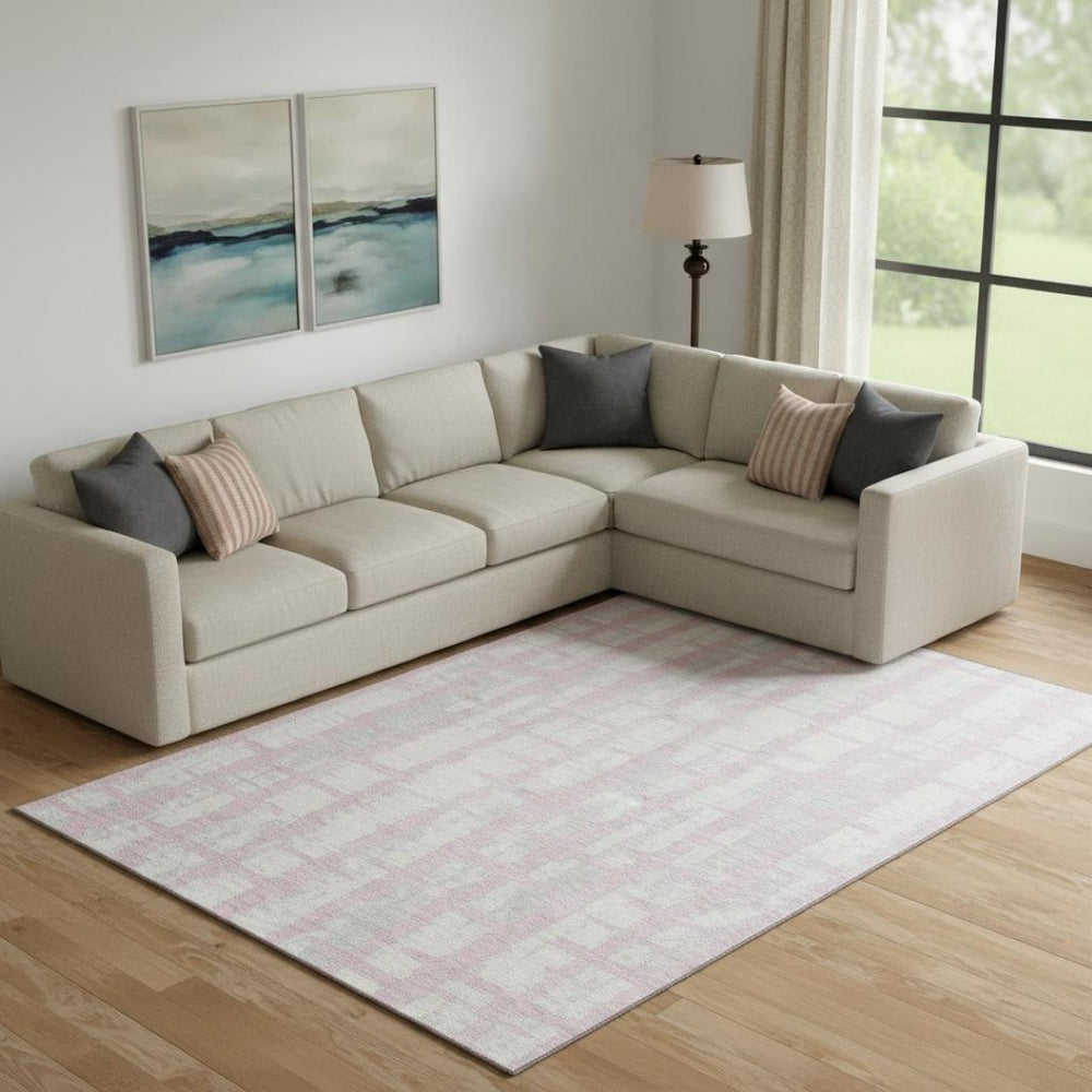 HomeRoots 10' X 14' Pink And Beige Striped Area Rug – Washable, UV-Protected, Durable for Family Spaces & Patios 669396