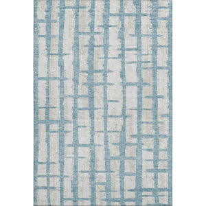 HomeRoots 5' Sky Blue & Beige Striped Washable Area Rug - UV Protected, Stain Resistant, Family Friendly Charm 669398
