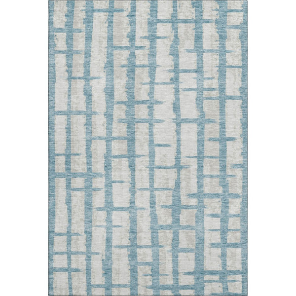 HomeRoots 5' Sky Blue & Beige Striped Washable Area Rug - UV Protected, Stain Resistant, Family Friendly Charm 669398